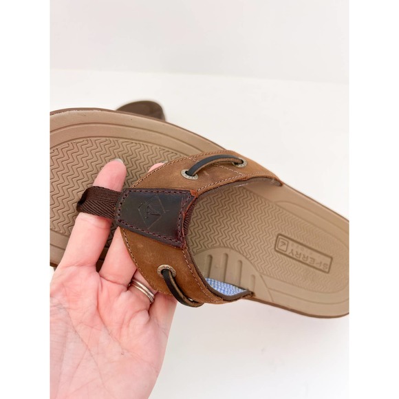 SPERRY Men's Brown Leather Baitfish Flip-Flops Thong Sandal w/ Rubber Soles sz 8 - Picture 5 of 6